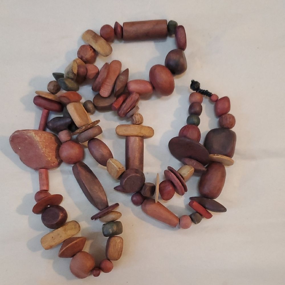 Handcrafted Long Wooden Bead Necklace